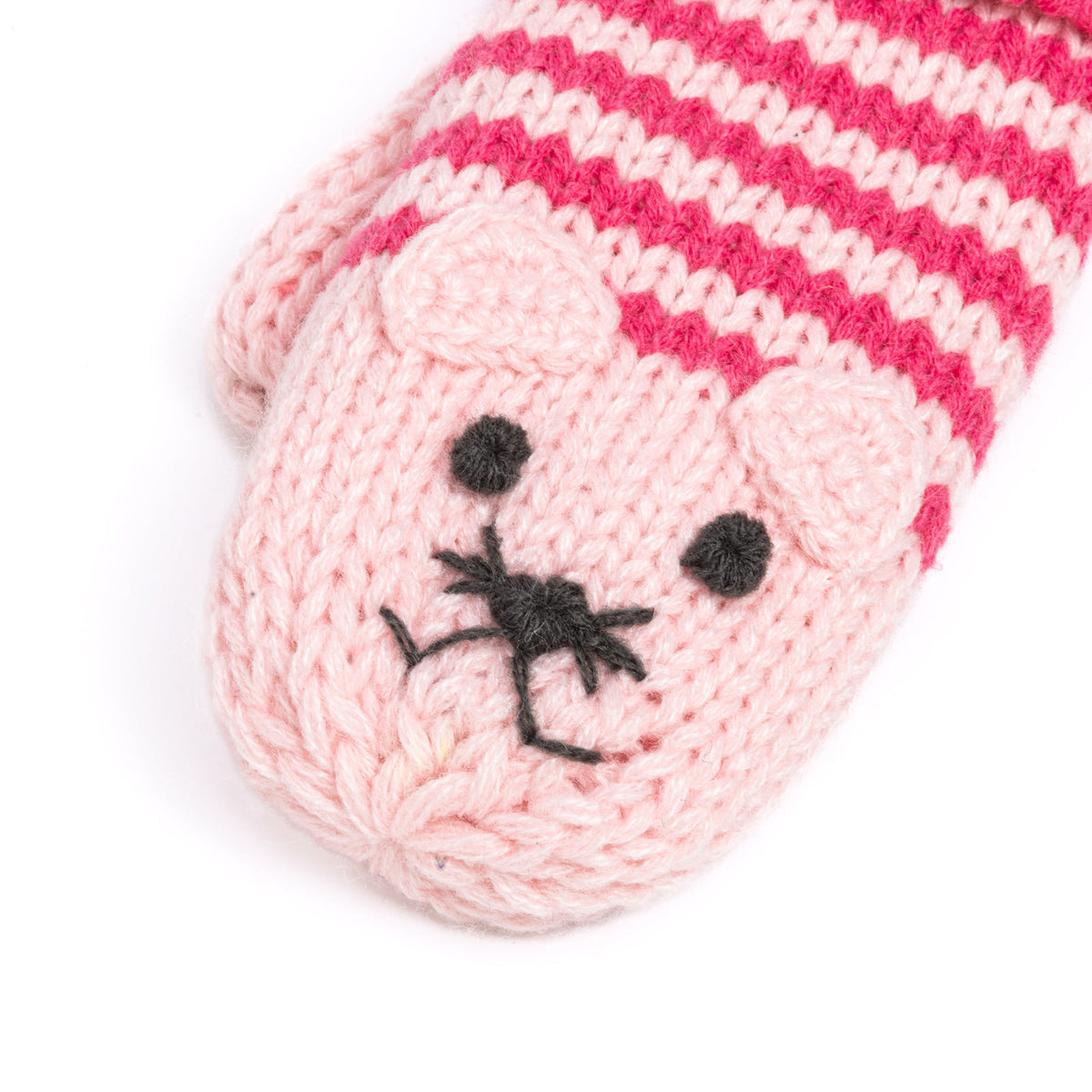 Kids' Kitty Cat Stripe Knit Mittens, Fleece Lined
