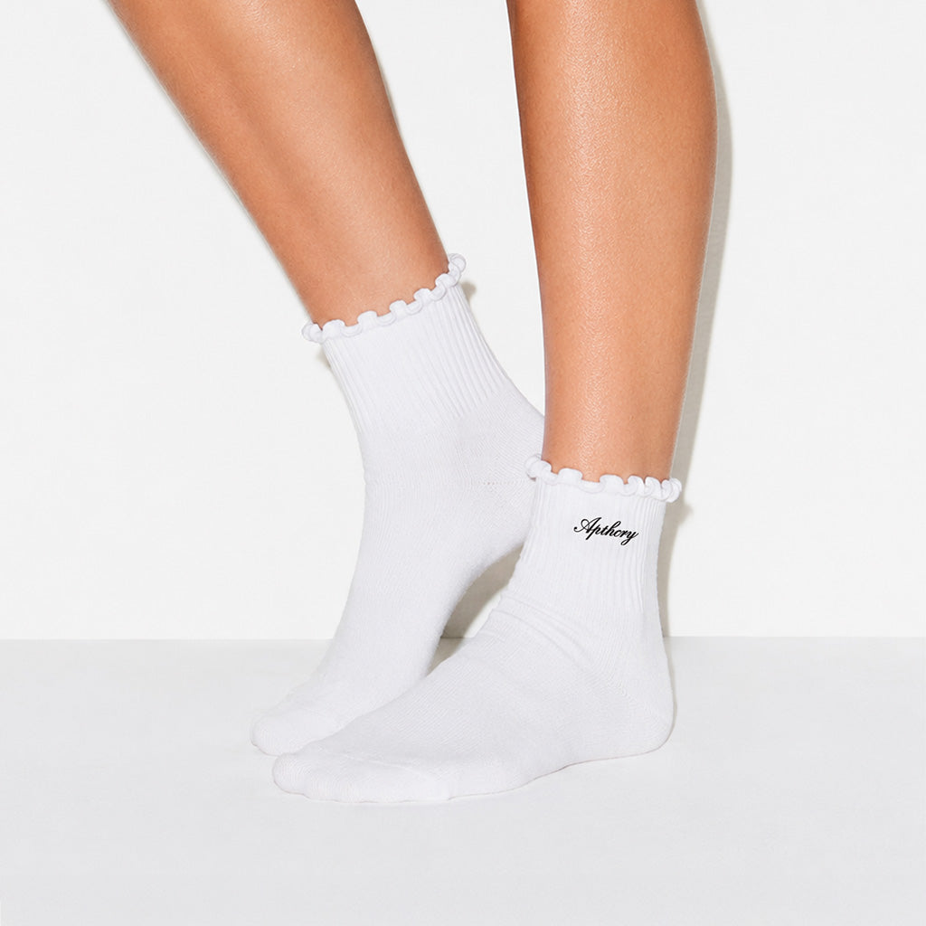 Women's Lettuce-Edge Quarter Socks, White