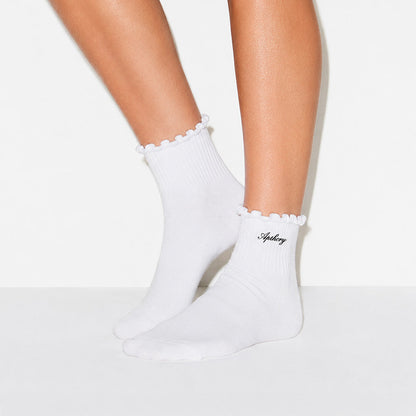 Women's Lettuce-Edge Quarter Socks, White