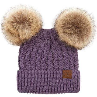 Women's Double Pom Cable Knit Beanie