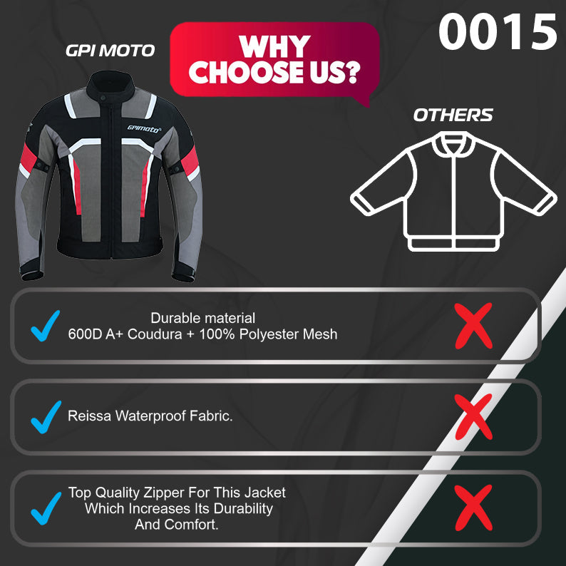 Men's Summer Waterproof Motorcycle Jacket – Black/Red/Gray, 4 Pockets