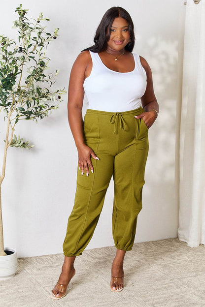 Women's Drawstring Jogger Sweatpants with Cargo Pockets, Moss
