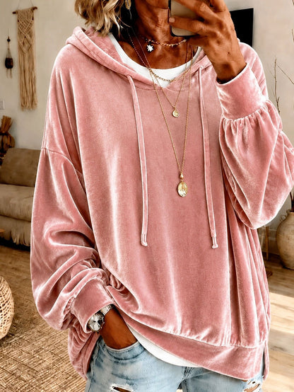Women's Velvet Drawstring Hoodie with Pockets