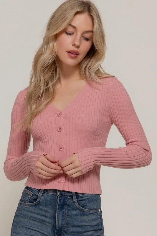 Women's Long Sleeve V-Neck Fitted Cardigan