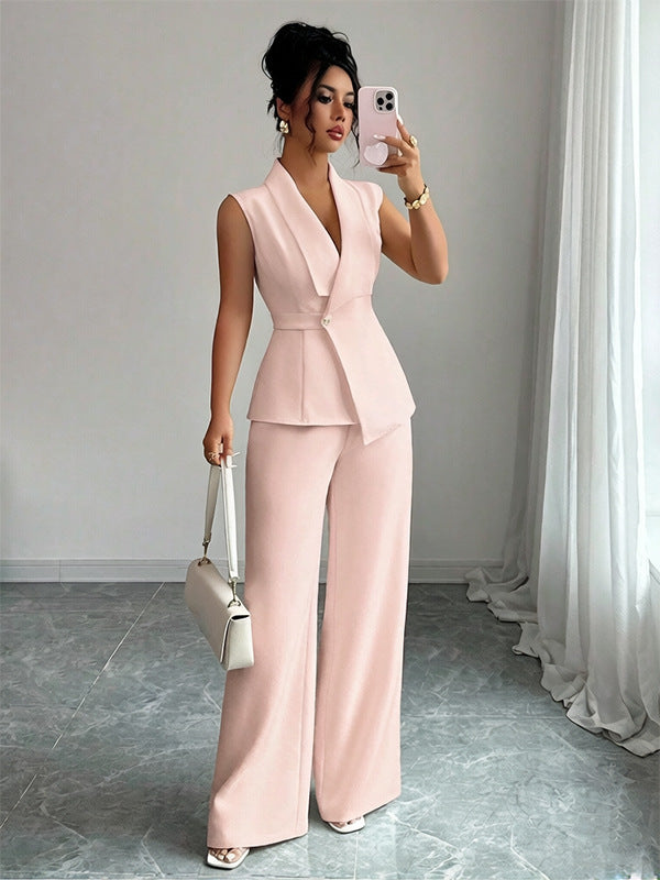 Women's Peplum Blazer & Wide-Leg Pants Set