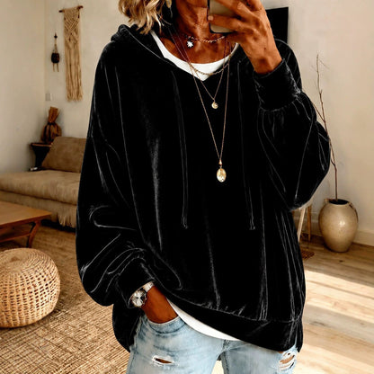 Women's Velvet Drawstring Hoodie with Pockets