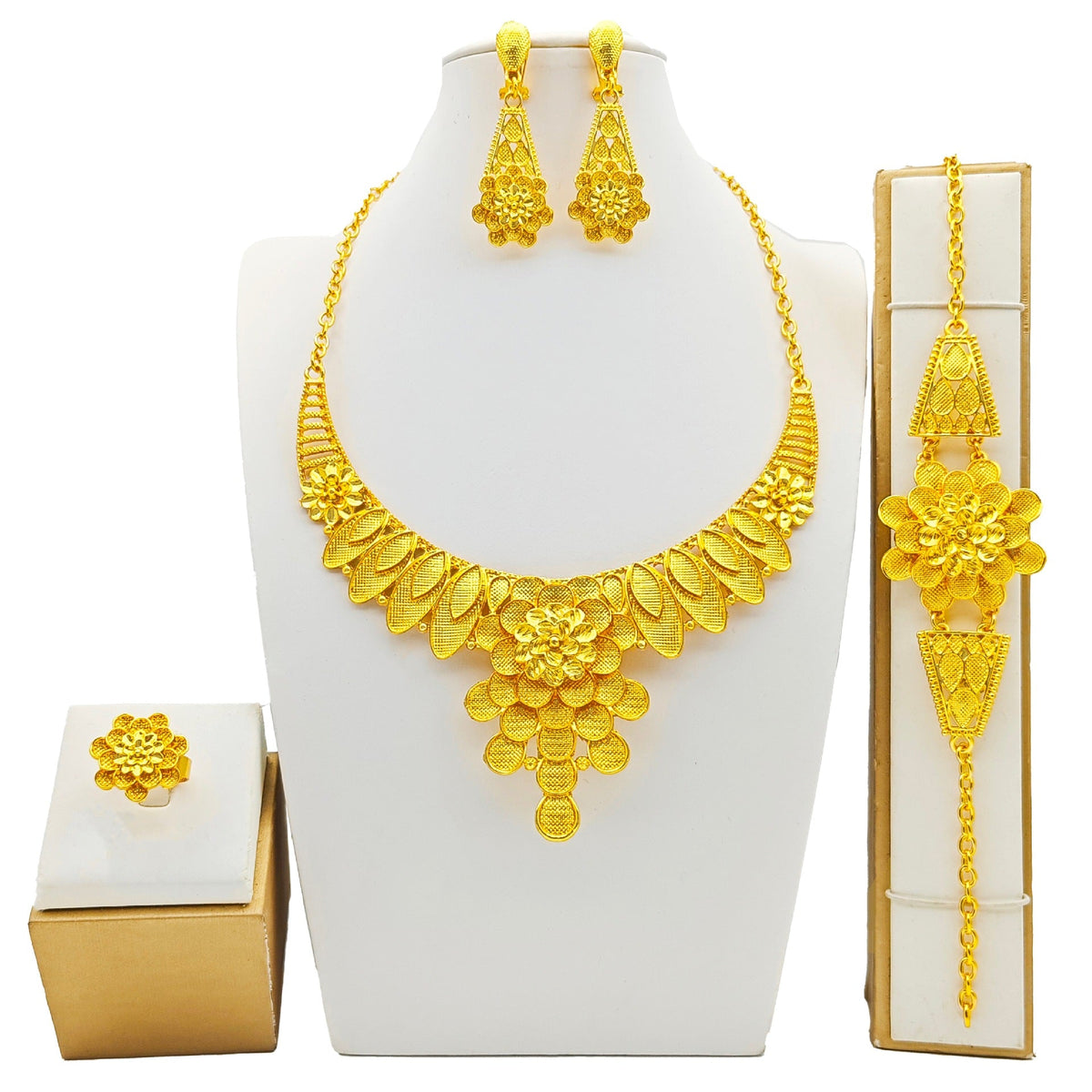 Women's Four-Piece Jewelry Set: Necklace, Bracelet, Ring and Earrings