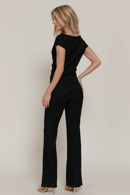 Women's Dolman-Sleeve Top & Flare Pants Wavy Crinkle Set