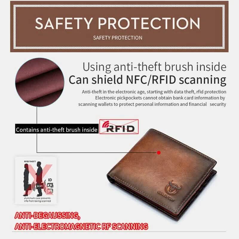 Men's Genuine Leather RFID Blocking Wallet, Vintage Finish