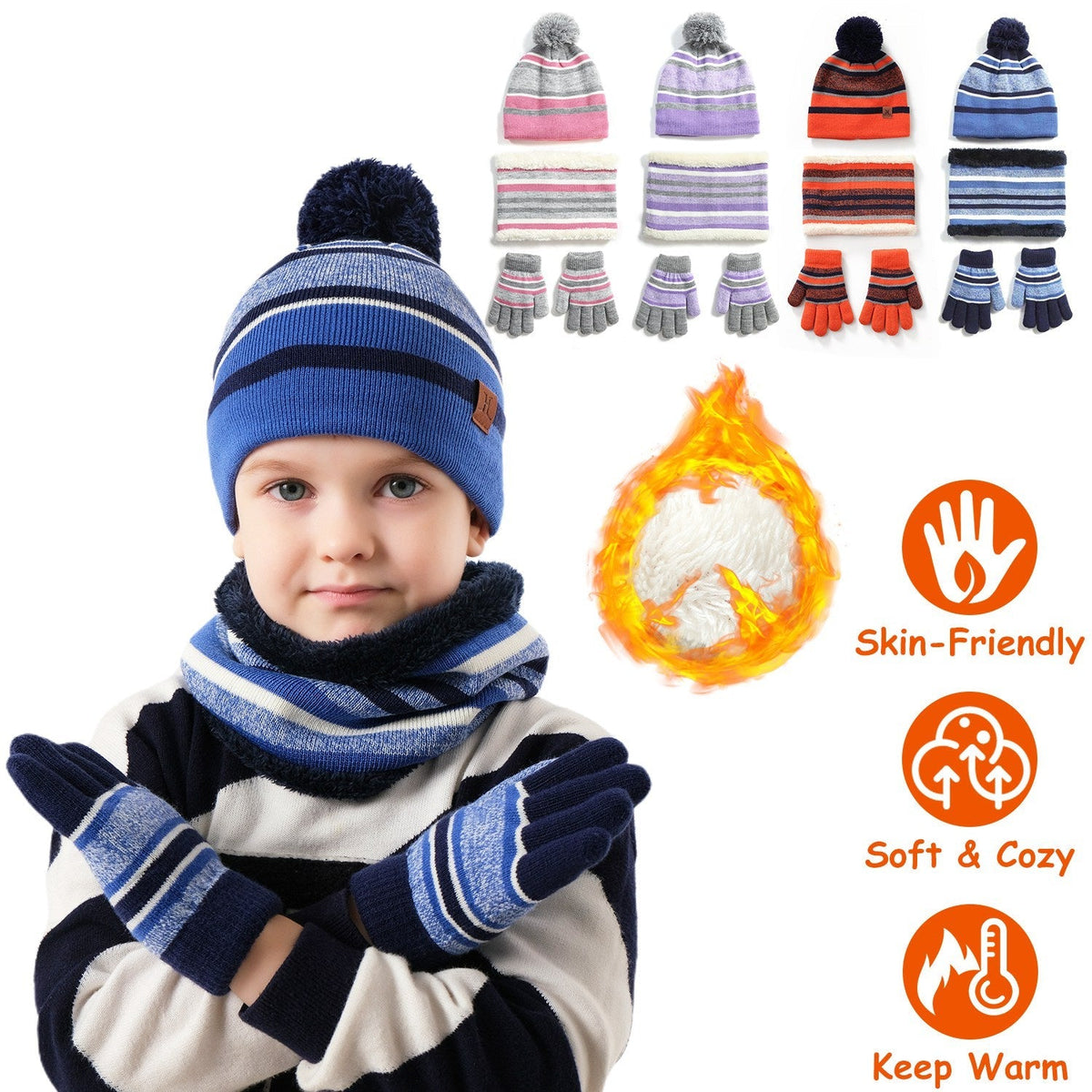 Kids' Knit Hat, Scarf & Gloves Set, Ages 4-7