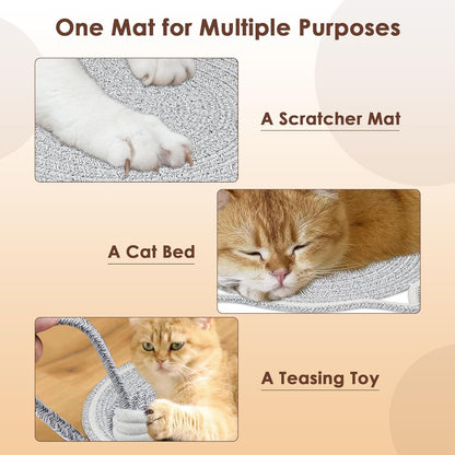 Round Cotton Rope Cat Scratching Mat with Ball Toy