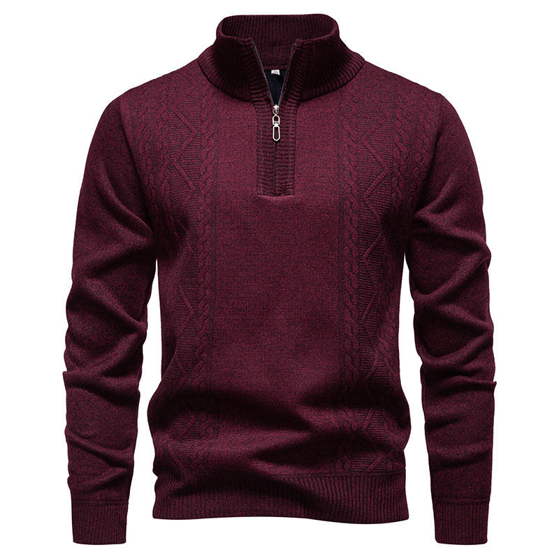 Men's Stand-Collar Half-Zip Knit Sweater