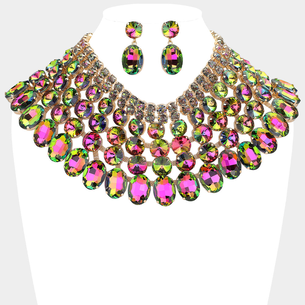 Crystal Glass Bib Statement Necklace