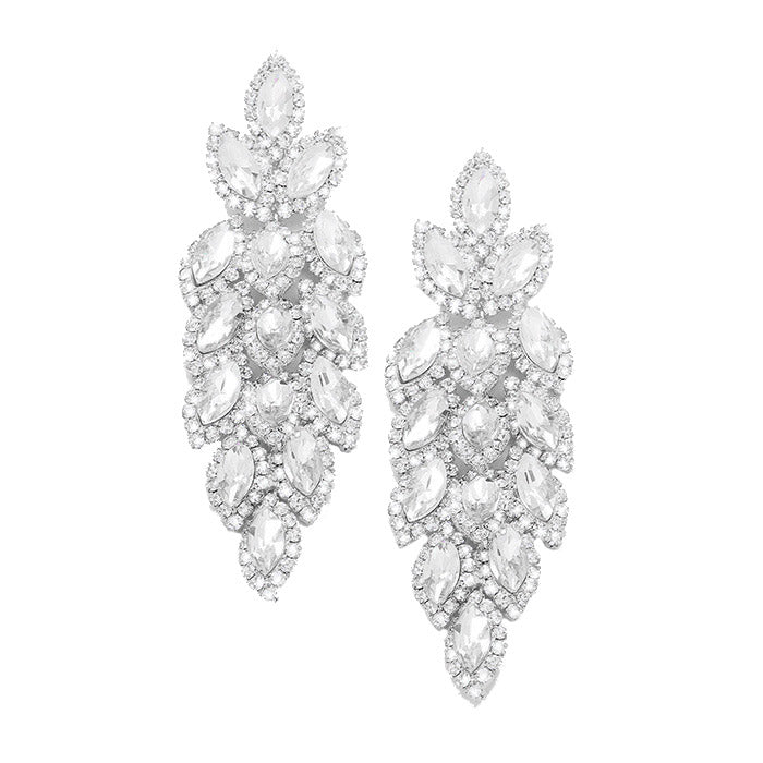 Women's Crystal Leaf Cluster Marquise Evening Earrings