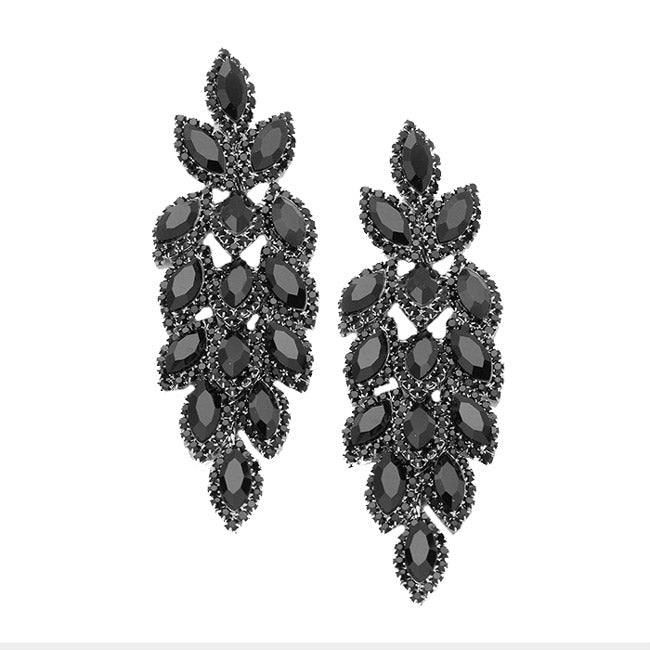 Women's Crystal Leaf Cluster Marquise Evening Earrings