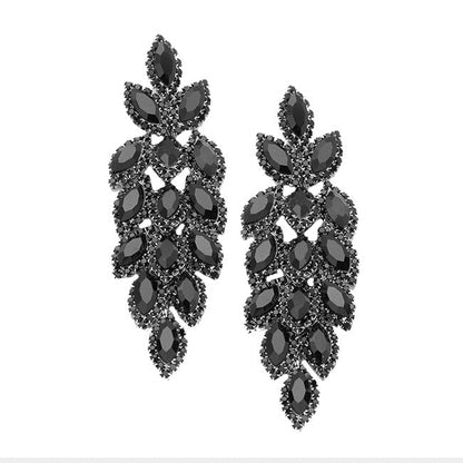Women's Crystal Leaf Cluster Marquise Evening Earrings