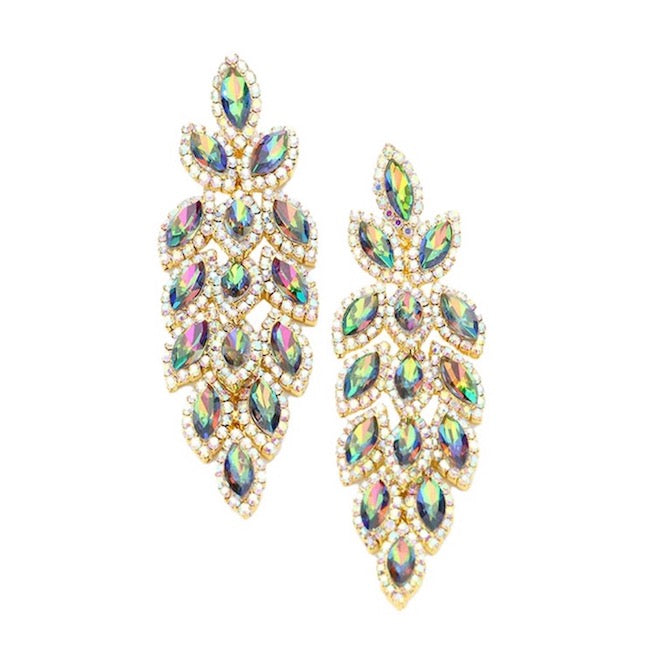 Women's Crystal Leaf Cluster Marquise Evening Earrings