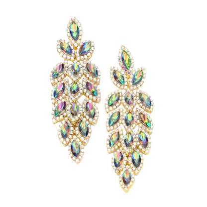 Women's Crystal Leaf Cluster Marquise Evening Earrings