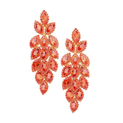Women's Crystal Leaf Cluster Marquise Evening Earrings