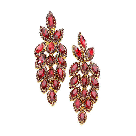 Women's Crystal Leaf Cluster Marquise Evening Earrings