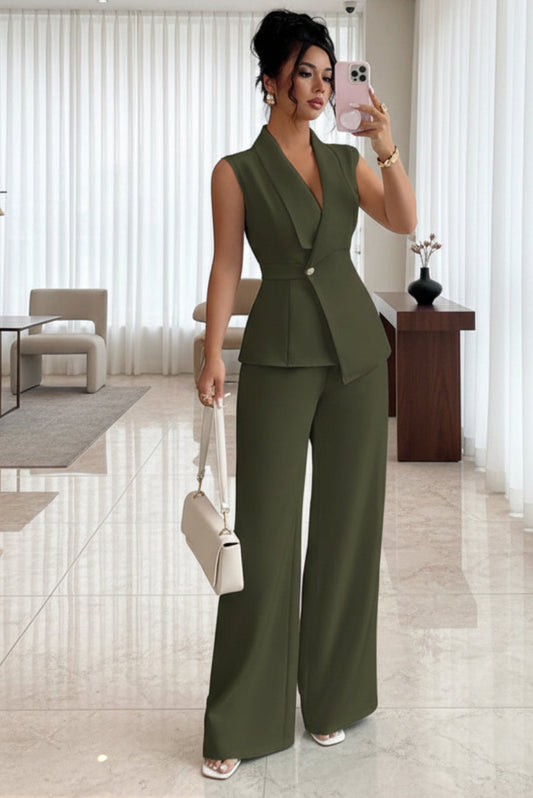 Women's Peplum Blazer & Wide-Leg Pants Set