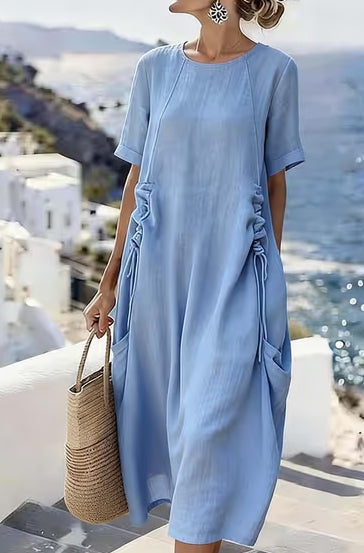 Loose Short-Sleeve Midi Dress