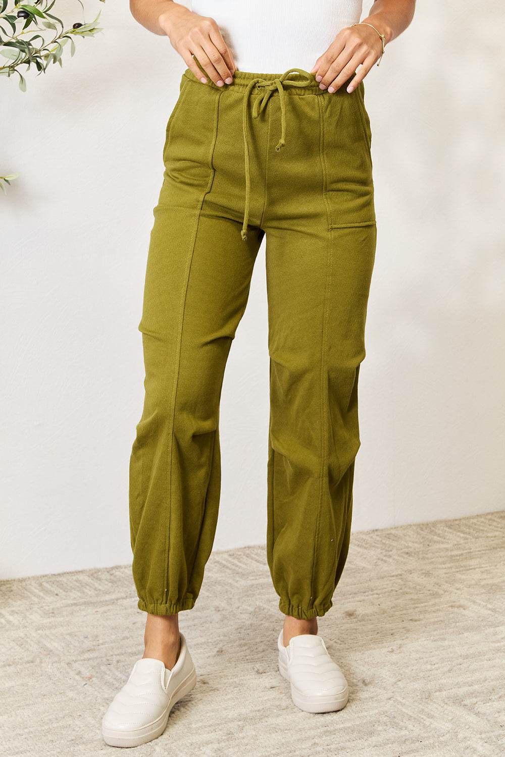 Women's Drawstring Jogger Sweatpants with Cargo Pockets, Moss