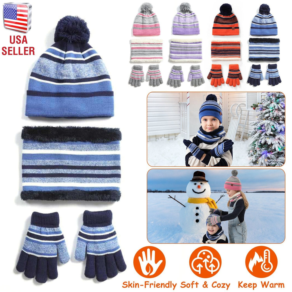 Kids' Knit Hat, Scarf & Gloves Set, Ages 4-7