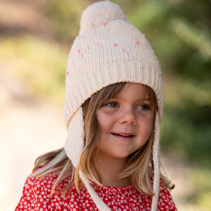 Kids' Earflap Knit Beanie with Ties, Fleece Lined