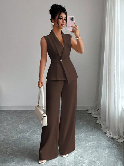 Women's Peplum Blazer & Wide-Leg Pants Set