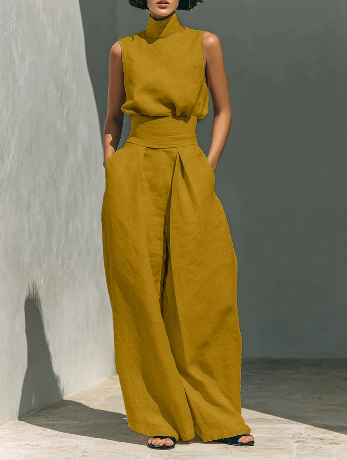 Women's Linen-Blend Top & Wide-Leg Pants Set