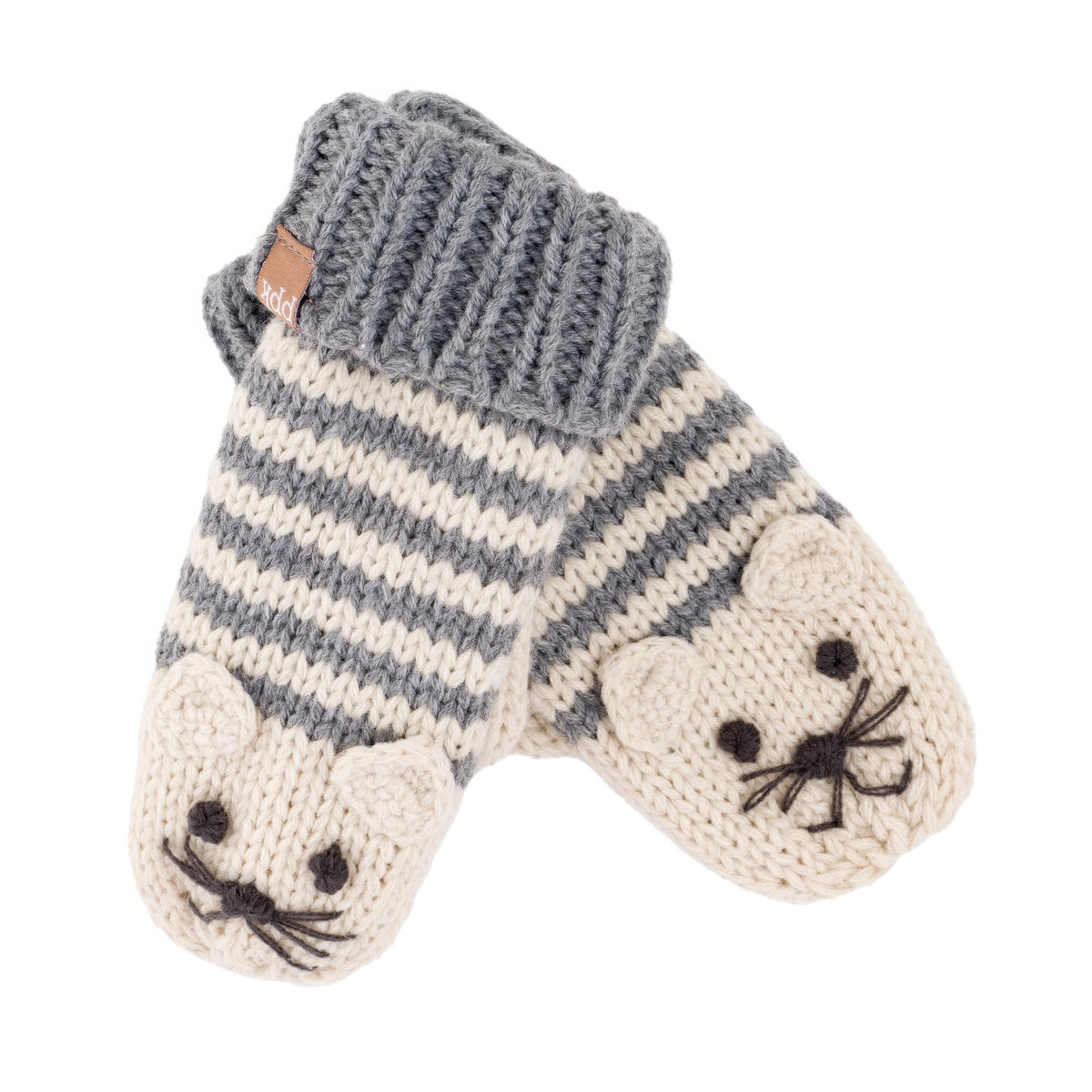 Kids' Kitty Cat Stripe Knit Mittens, Fleece Lined