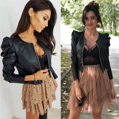 Women's Cropped Faux Leather Biker Jacket