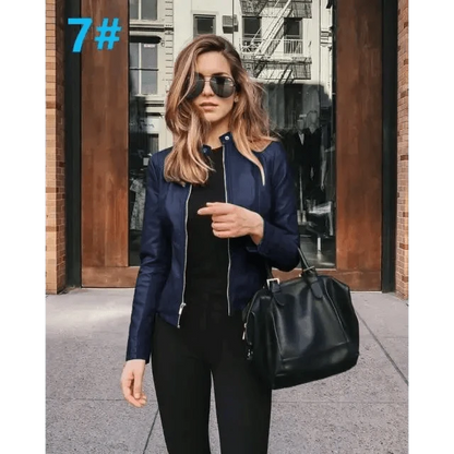 Women's Cropped Faux Leather Biker Jacket