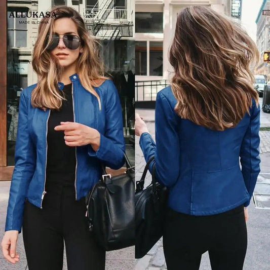 Women's Cropped Faux Leather Biker Jacket