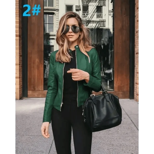 Women's Cropped Faux Leather Biker Jacket