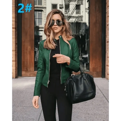 Women's Cropped Faux Leather Biker Jacket