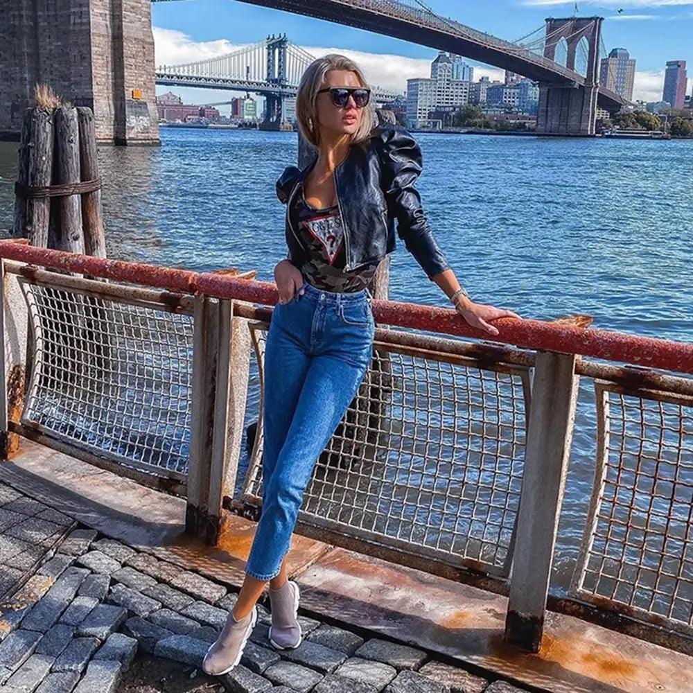 Women's Cropped Faux Leather Biker Jacket