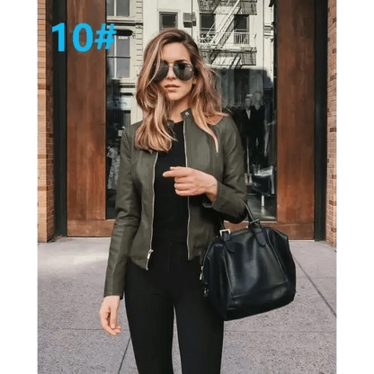 Women's Cropped Faux Leather Biker Jacket