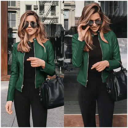 Women's Cropped Faux Leather Biker Jacket
