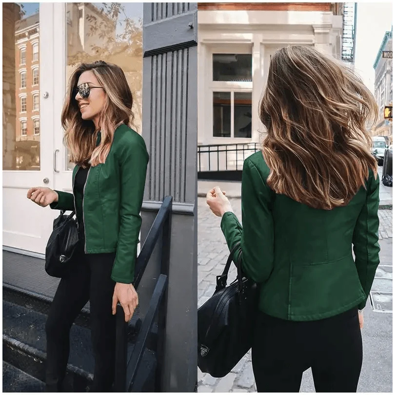 Women's Cropped Faux Leather Biker Jacket