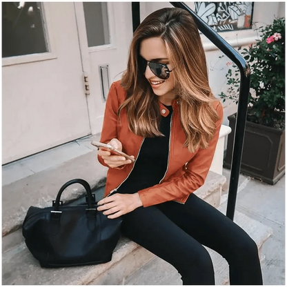 Women's Cropped Faux Leather Biker Jacket
