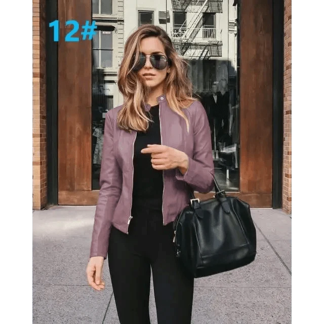 Women's Cropped Faux Leather Biker Jacket