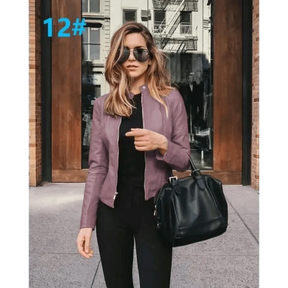 Women's Cropped Faux Leather Biker Jacket