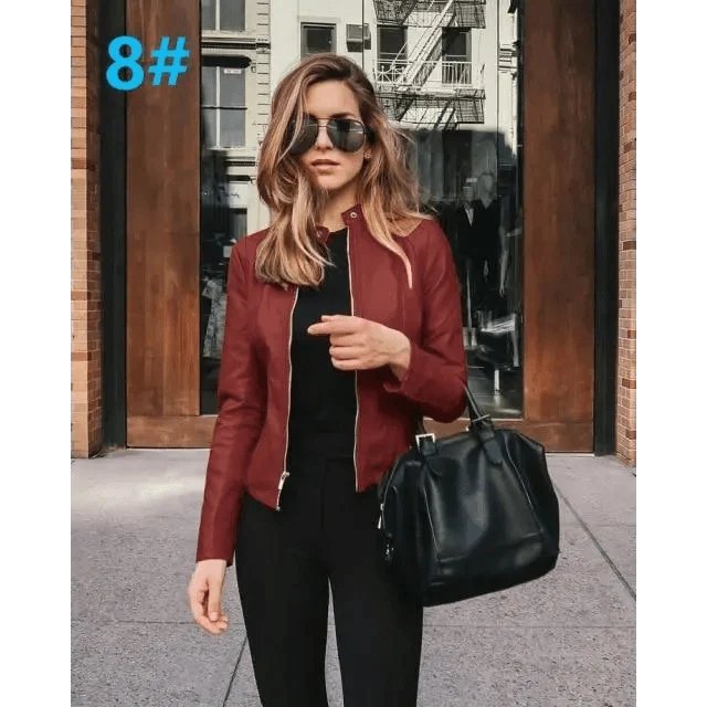 Women's Cropped Faux Leather Biker Jacket