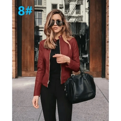 Women's Cropped Faux Leather Biker Jacket