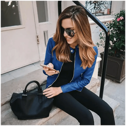 Women's Cropped Faux Leather Biker Jacket