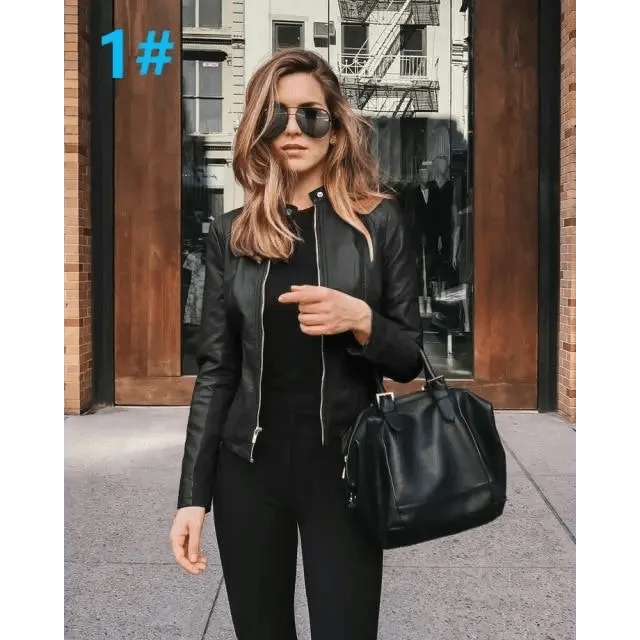Women's Cropped Faux Leather Biker Jacket