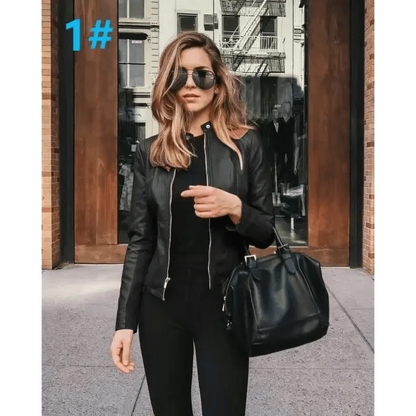 Women's Cropped Faux Leather Biker Jacket