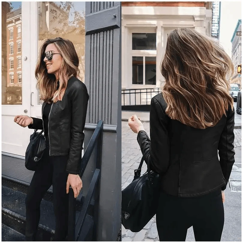 Women's Cropped Faux Leather Biker Jacket
